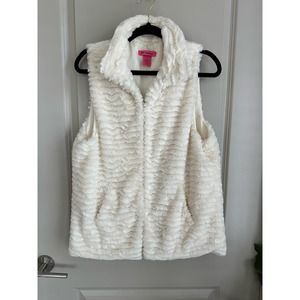 Betsey Johnson Ivory Faux Fur Vest Hook Eye Closure Sz. Large